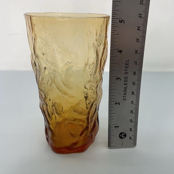 Vintage MCM Seneca Driftwood Crinkle Textured Glass Tumbler Brown Amber 12oz - Picture 9 of 10